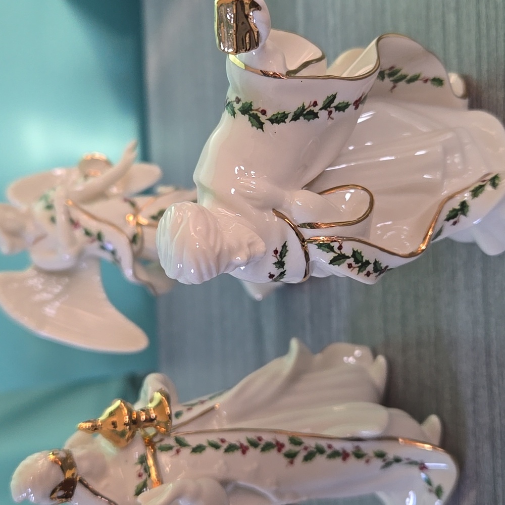Lenox Mini Nativity Set 7 Piece Xmas Scene Porcelain W 24k Gold Accents W Holly - Picture 13 of 16